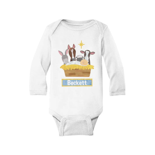 Christmas Nativity Blue Infant Long Sleeve Bodysuit Awkward Styles