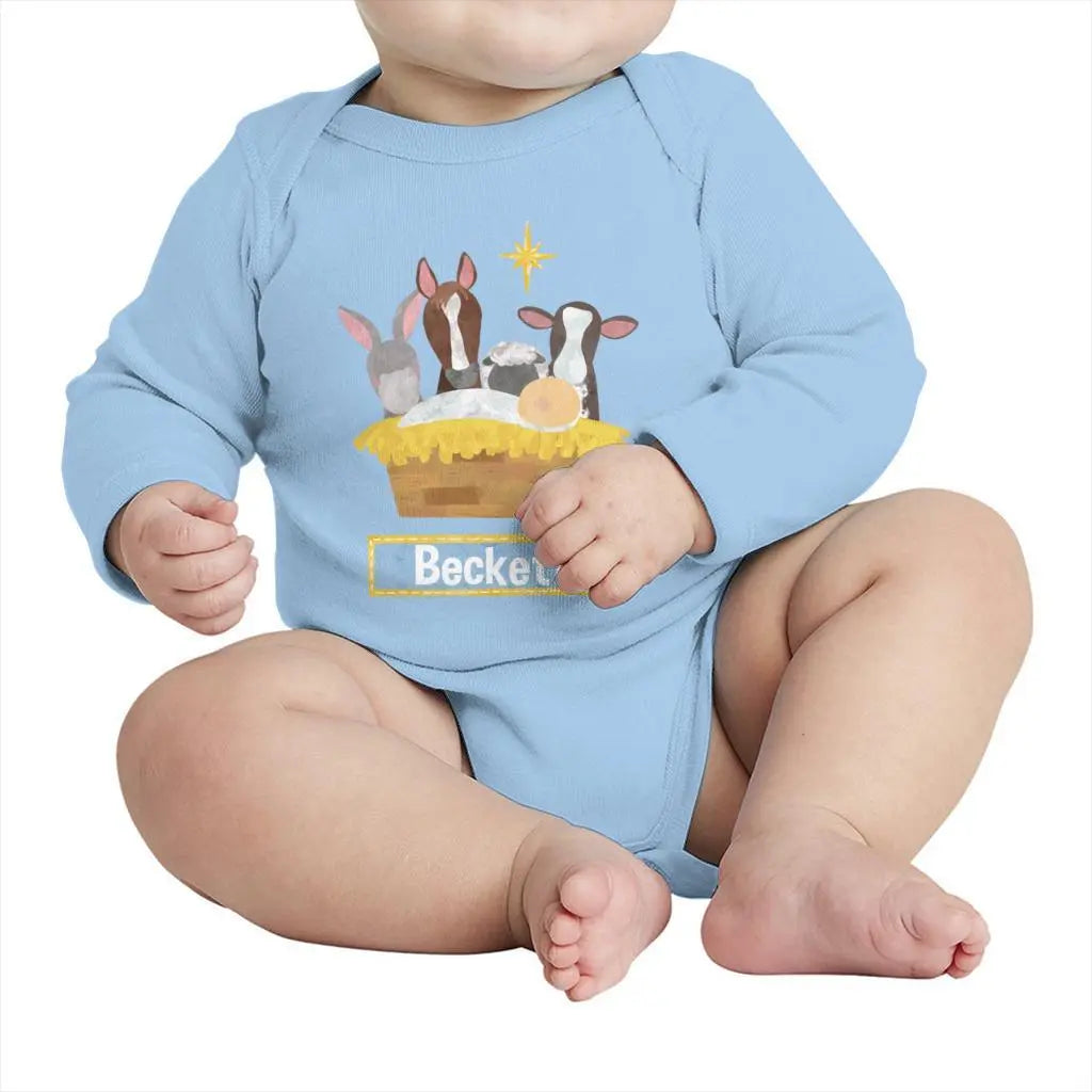 Christmas Nativity Blue Infant Long Sleeve Bodysuit Awkward Styles