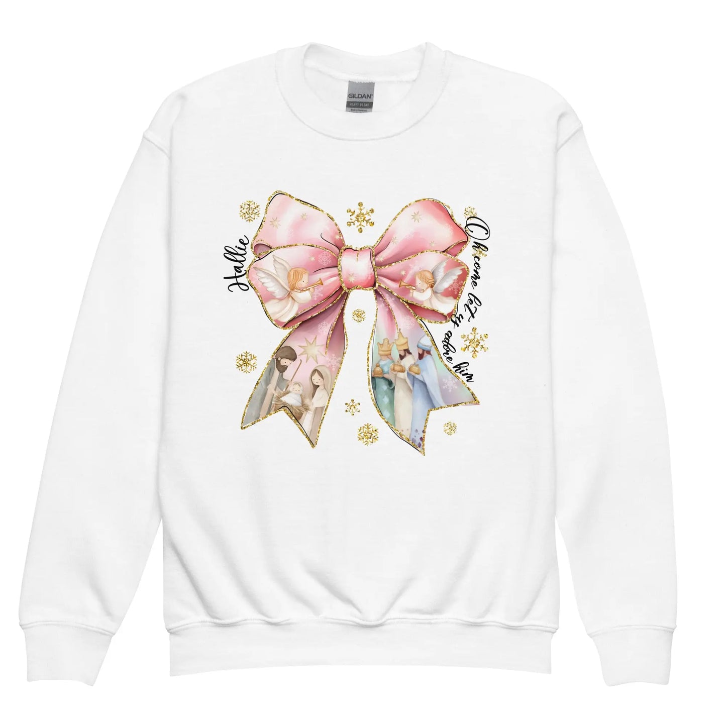 Christmas Nativity Bow Youth Sweatshirt Amazing Faith Designs