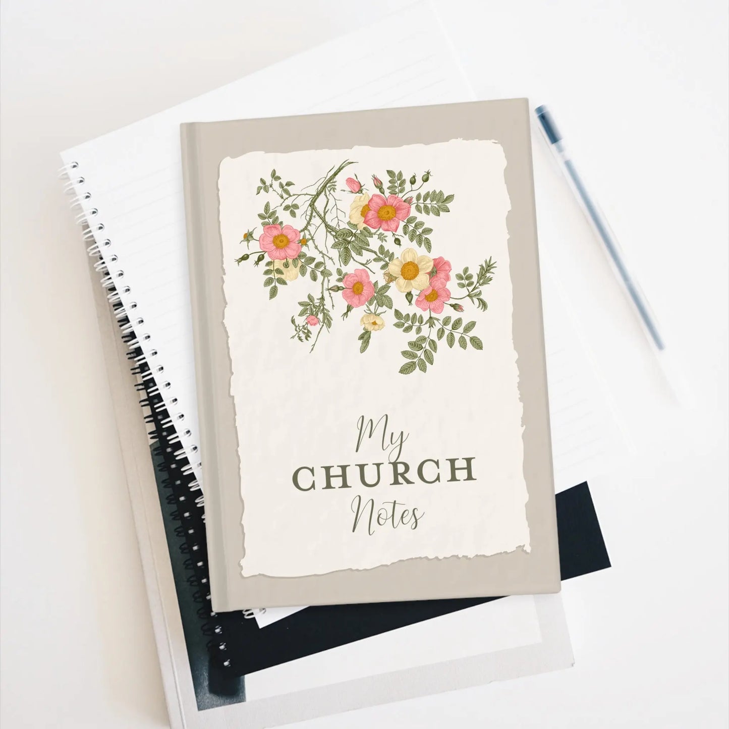 Church Notes Journal - Personalized - Wild Roses Printify