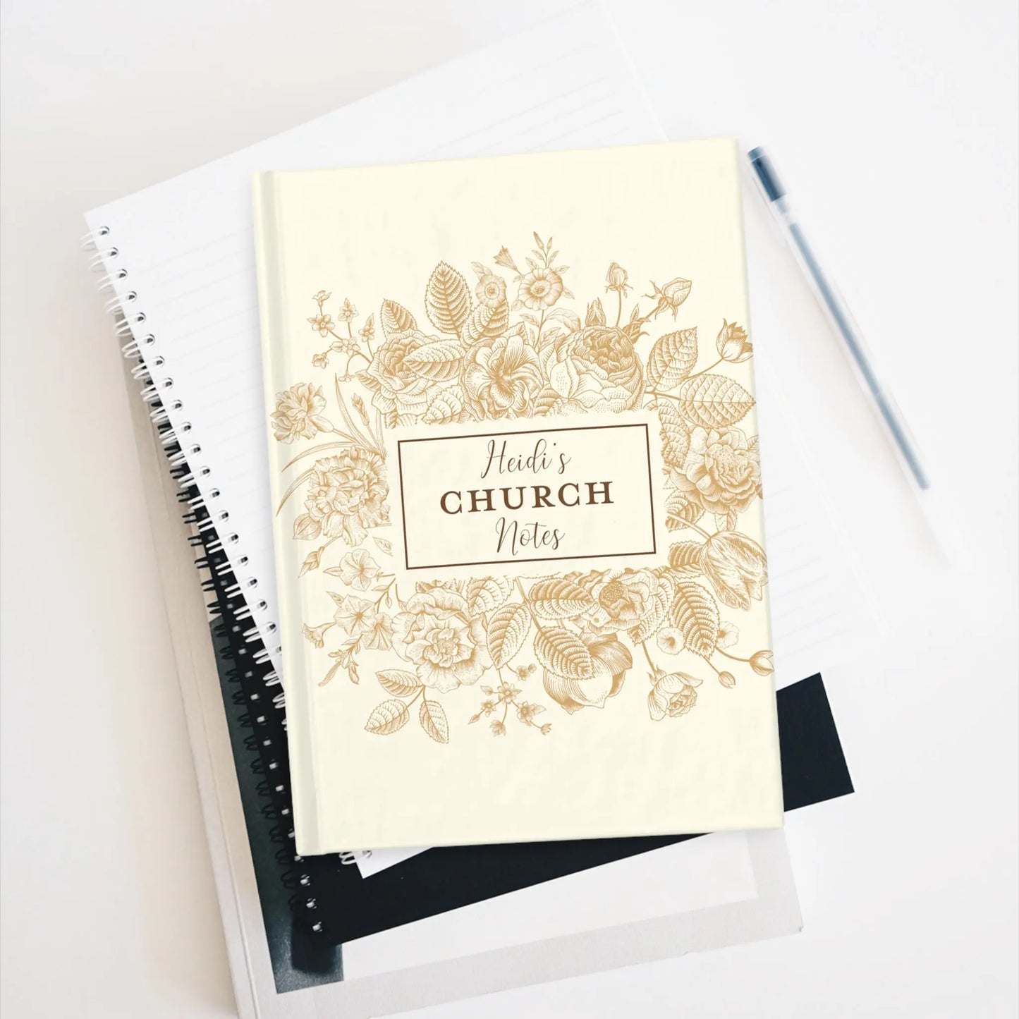 Church Notes Personalized Brown Floral - Ruled Line Printify