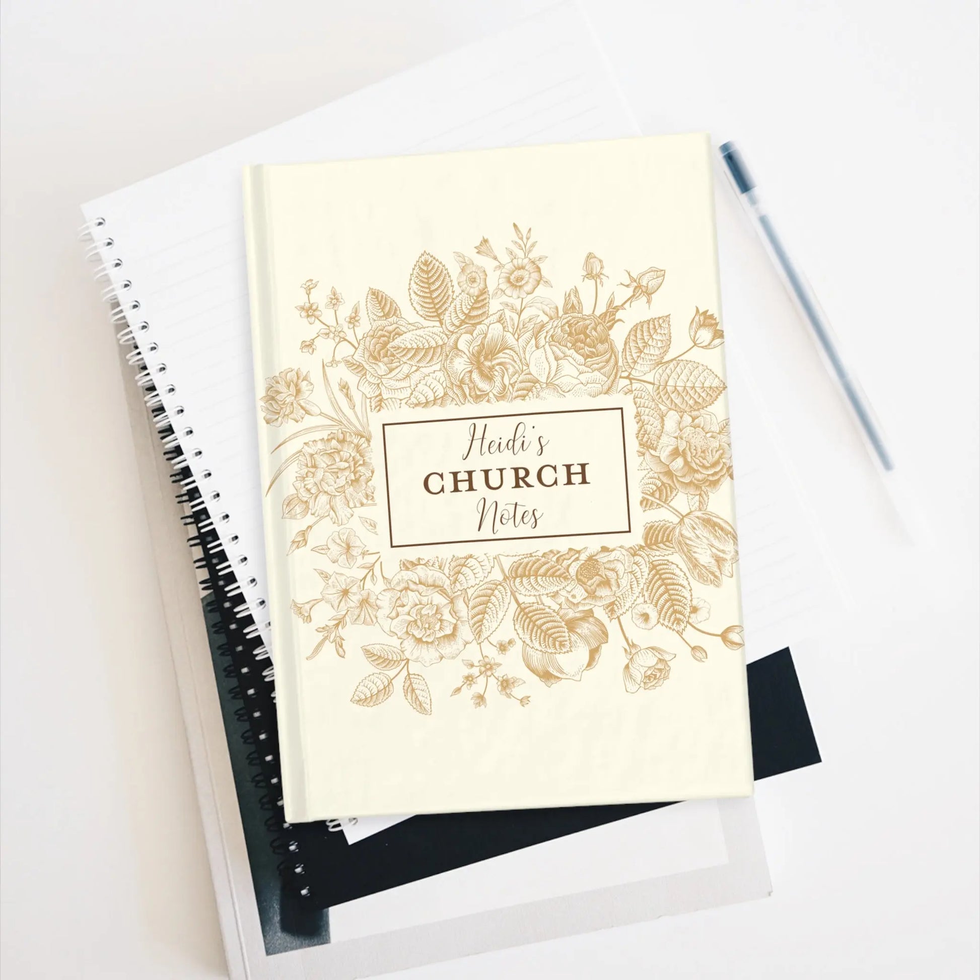 Church Notes Personalized Brown Floral - Ruled Line Printify