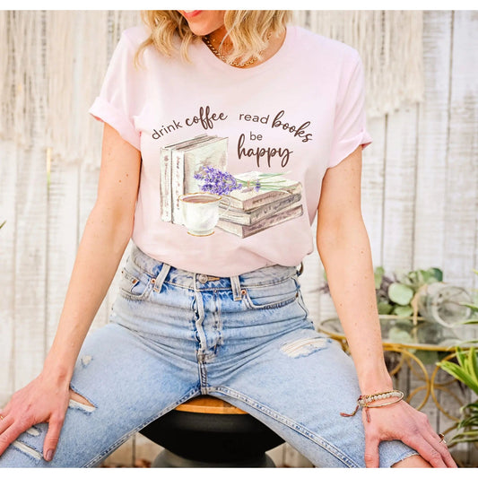 Coffee Books Happy Shirt Printify