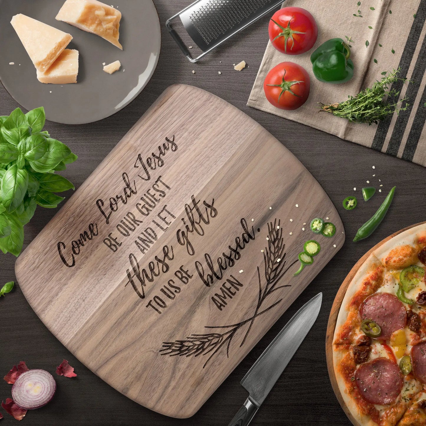 Come Lord Jesus Wood Cutting Board, Family Dinner Prayer, Traditional Prayer, Meal Prayer teelaunch