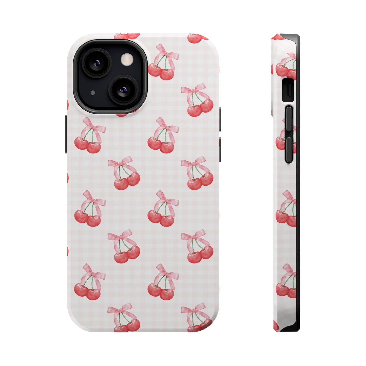 Coquette Magsafe Phone Case | Red Cherry Pink Bows Printify
