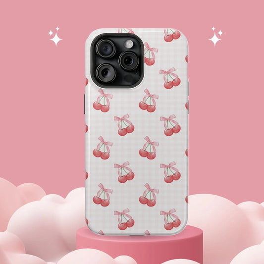 Coquette Magsafe Phone Case | Red Cherry Pink Bows Printify