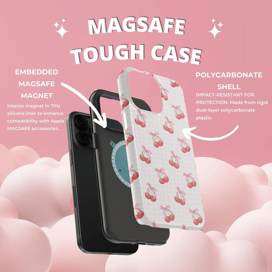 Coquette Magsafe Phone Case | Red Cherry Pink Bows Printify