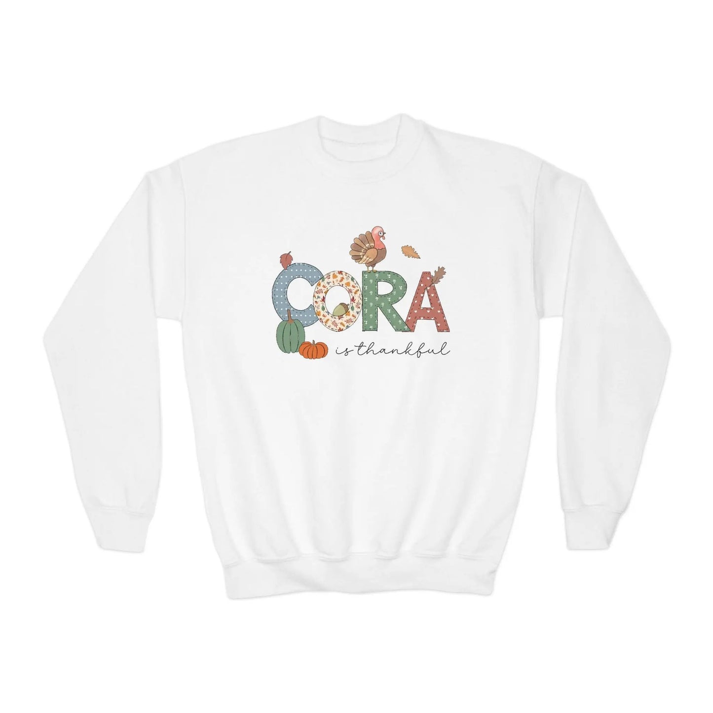 Cora Thanksgiving Youth Crewneck Sweatshirt Printify