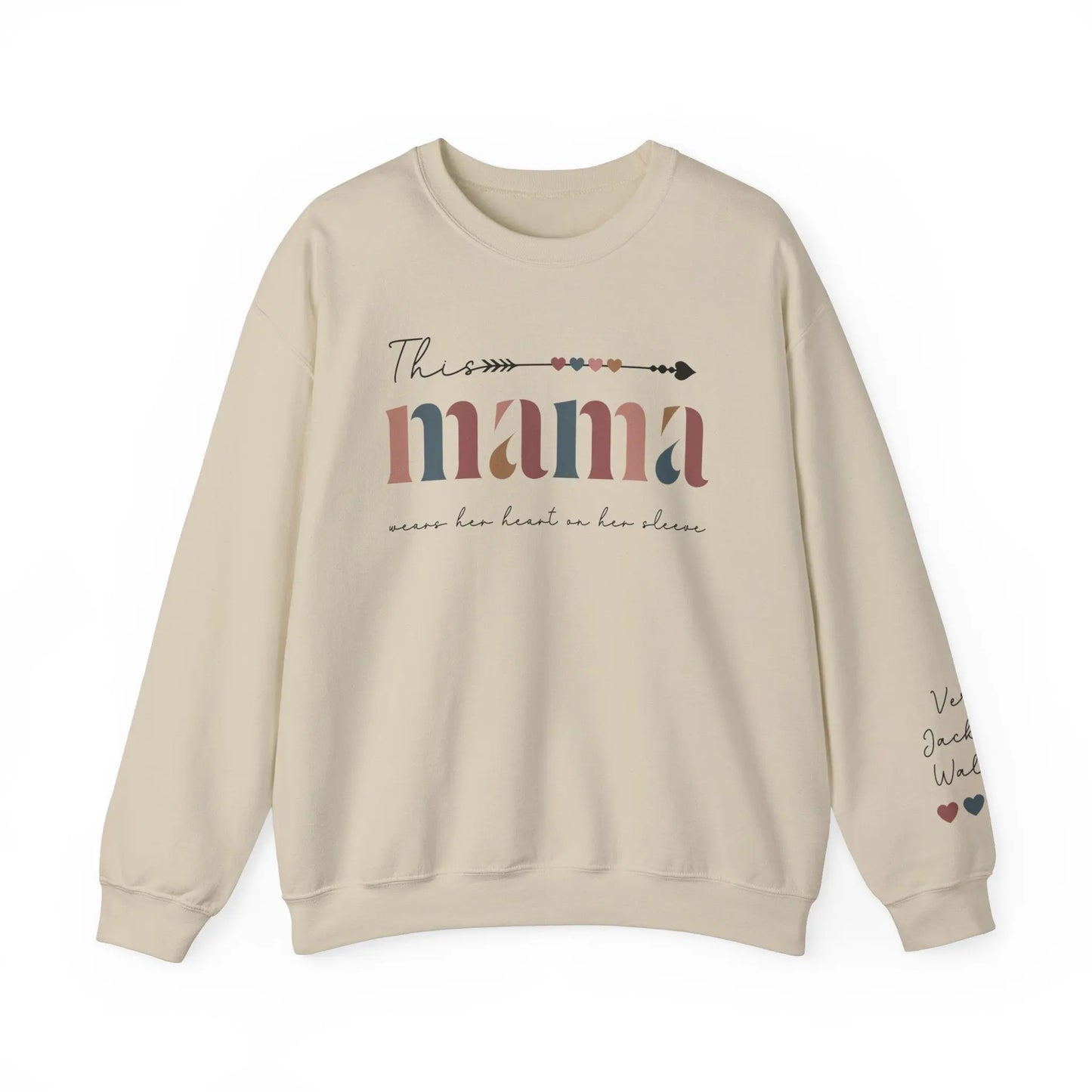 Custom Mama Sweatshirt Sleeve Name Print, Mother's Day Gift, Valentines Printify