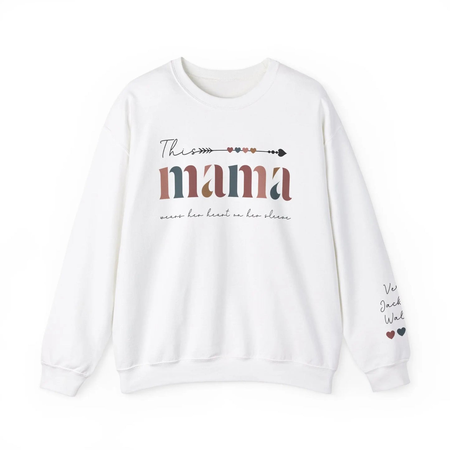 Custom Mama Sweatshirt Sleeve Name Print, Mother's Day Gift, Valentines Printify
