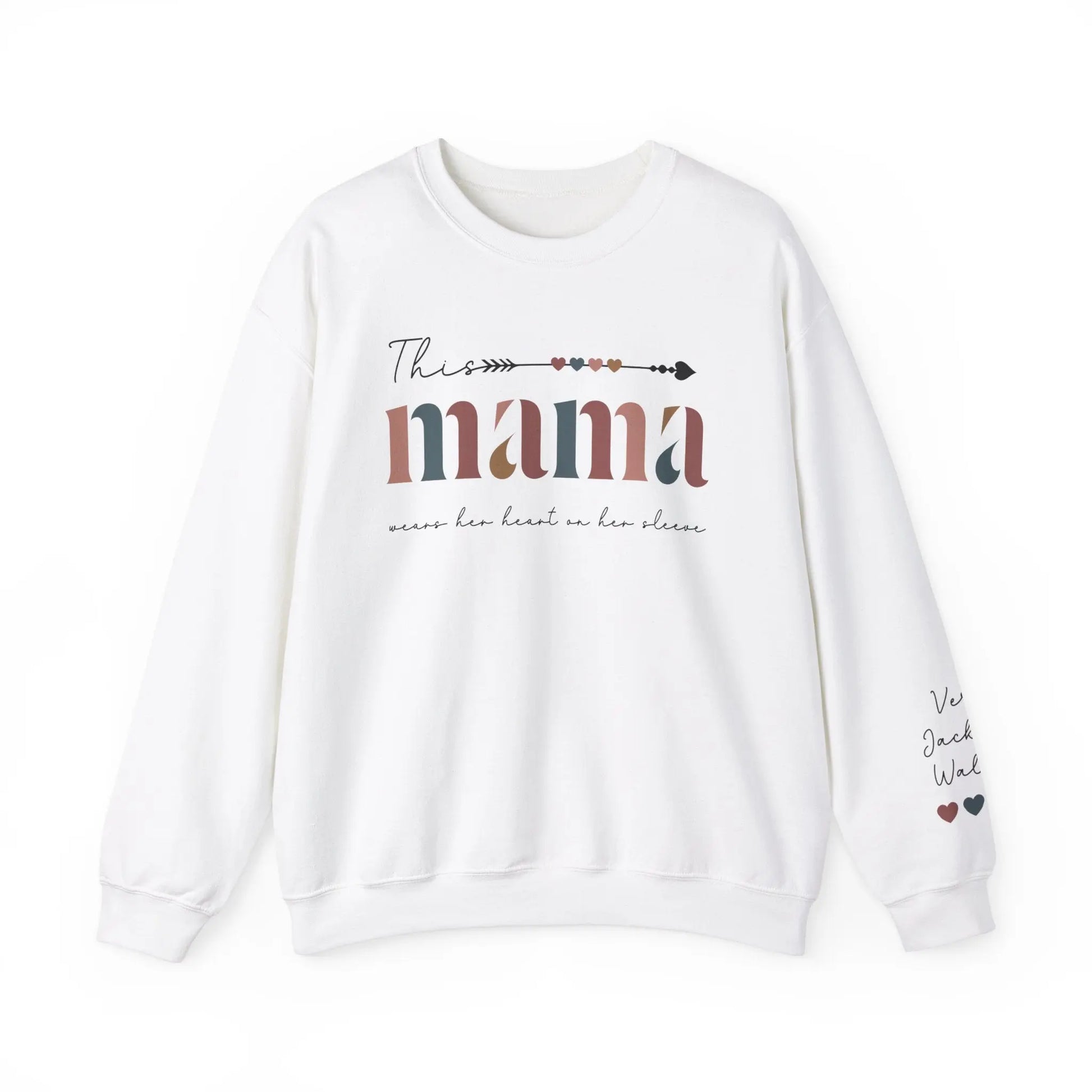 Custom Mama Sweatshirt Sleeve Name Print, Mother's Day Gift, Valentines Printify