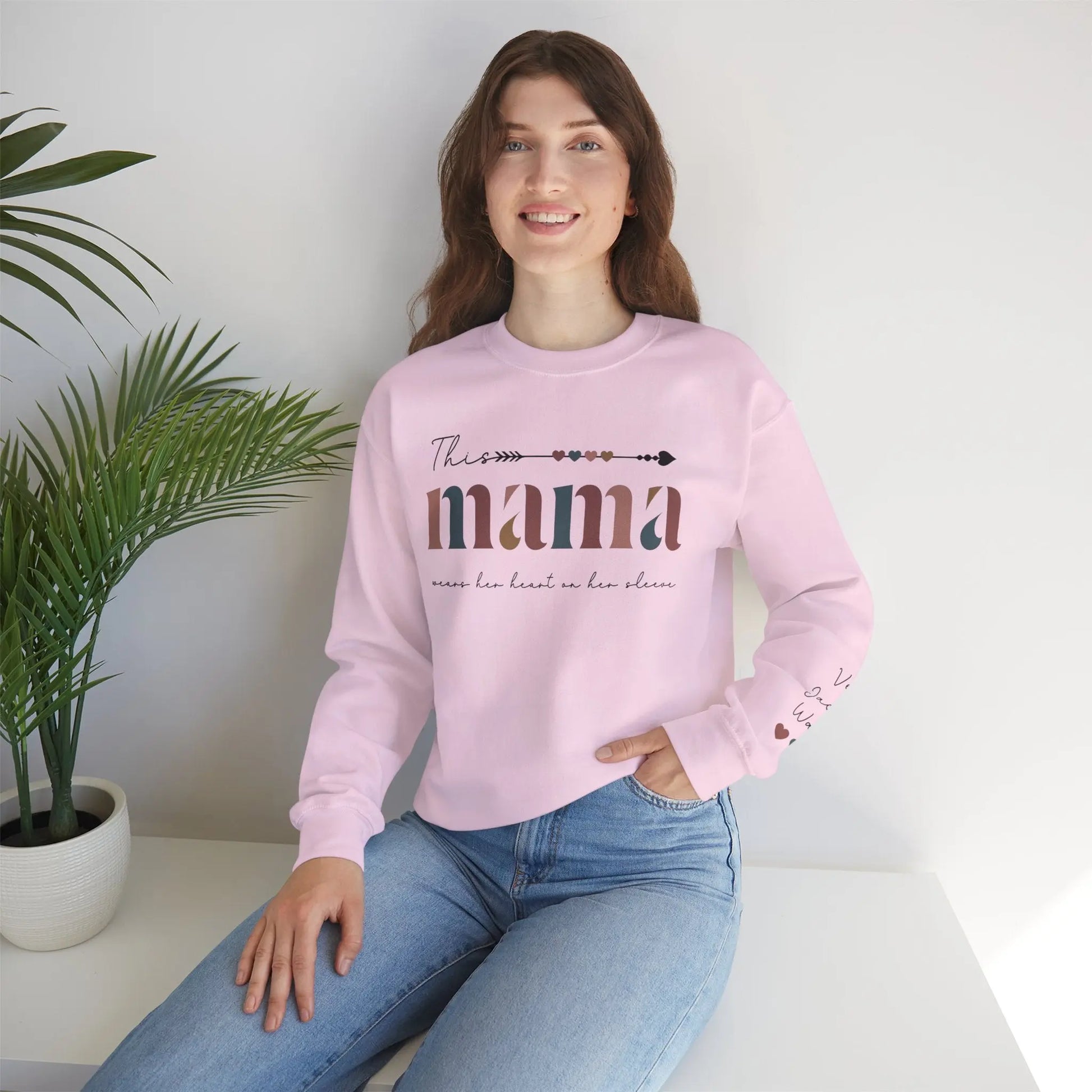 Custom Mama Sweatshirt Sleeve Name Print, Mother's Day Gift, Valentines Printify