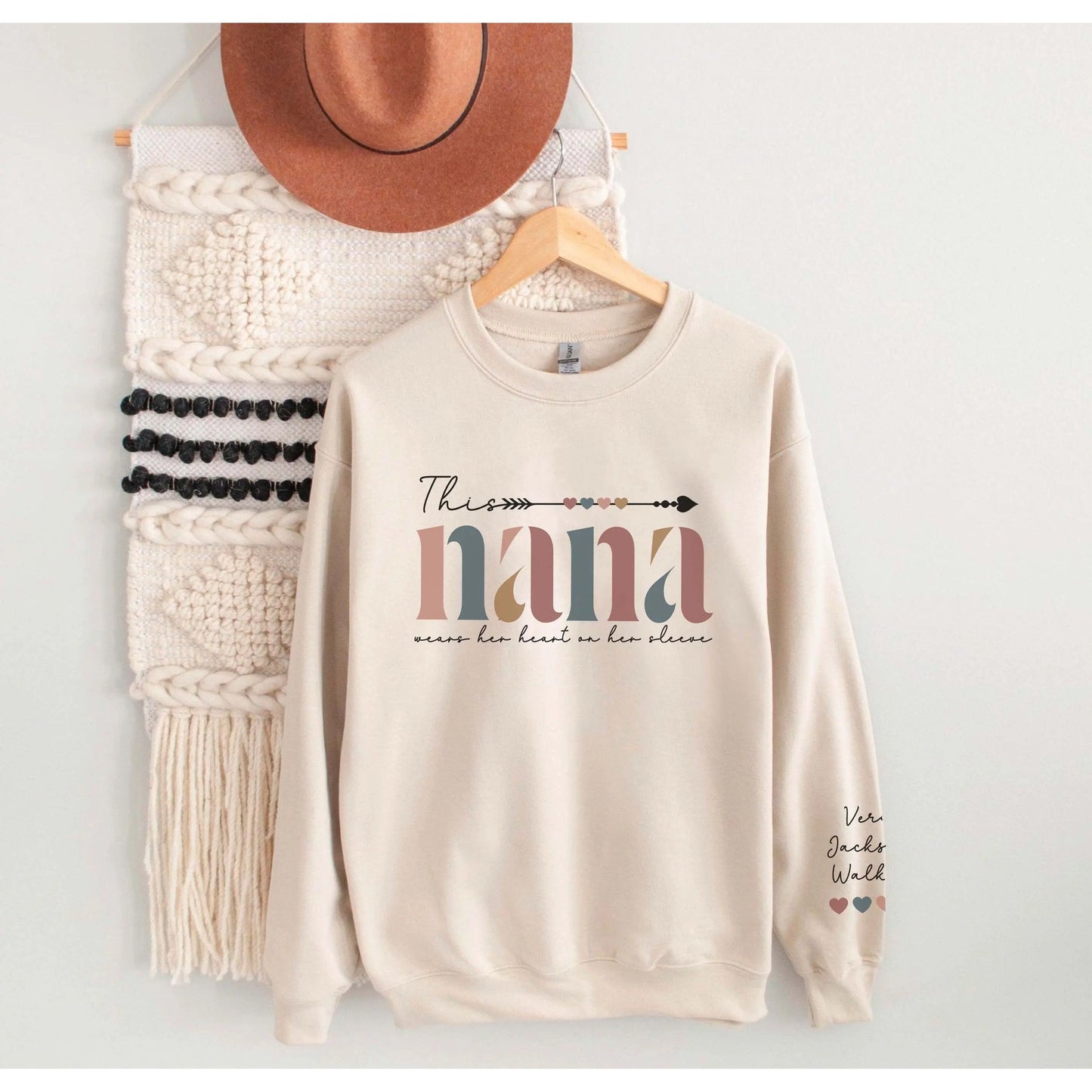 Custom Mama Sweatshirt Sleeve Name Print, Mother's Day Gift, Valentines Printify