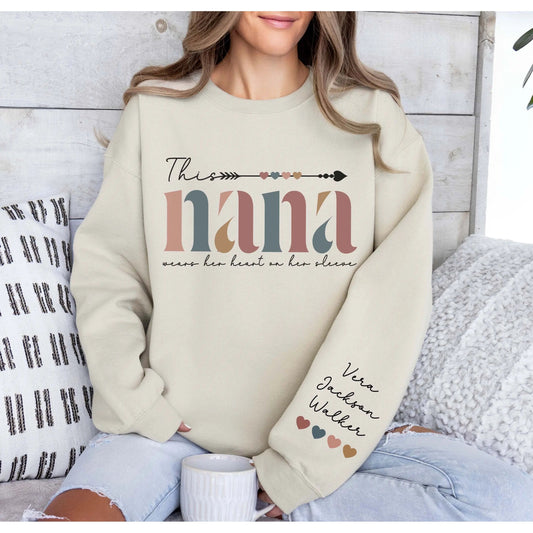Custom Mama Sweatshirt Sleeve Name Print, Mother's Day Gift, Valentines Printify