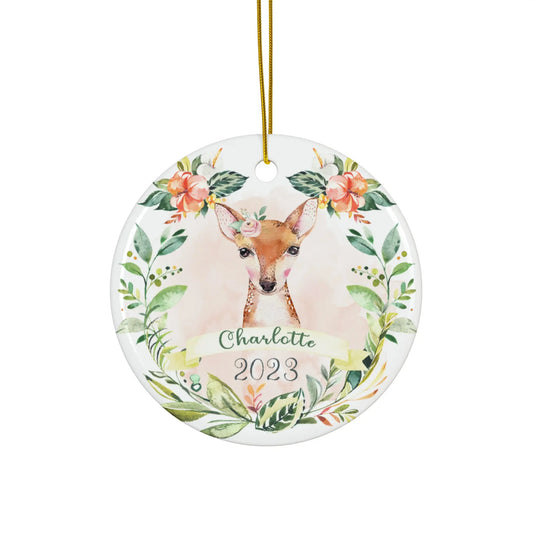 Deer Girls Personalized Ceramic Christmas Ornament Printify