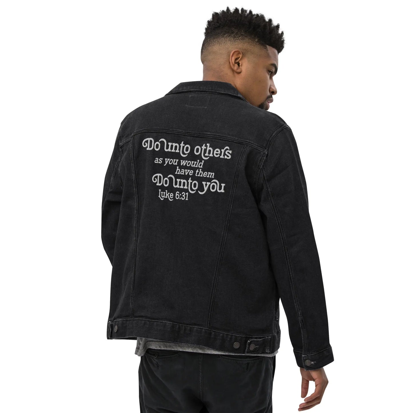 Do Unto Others Christian Unisex denim jacket Amazing Faith Designs