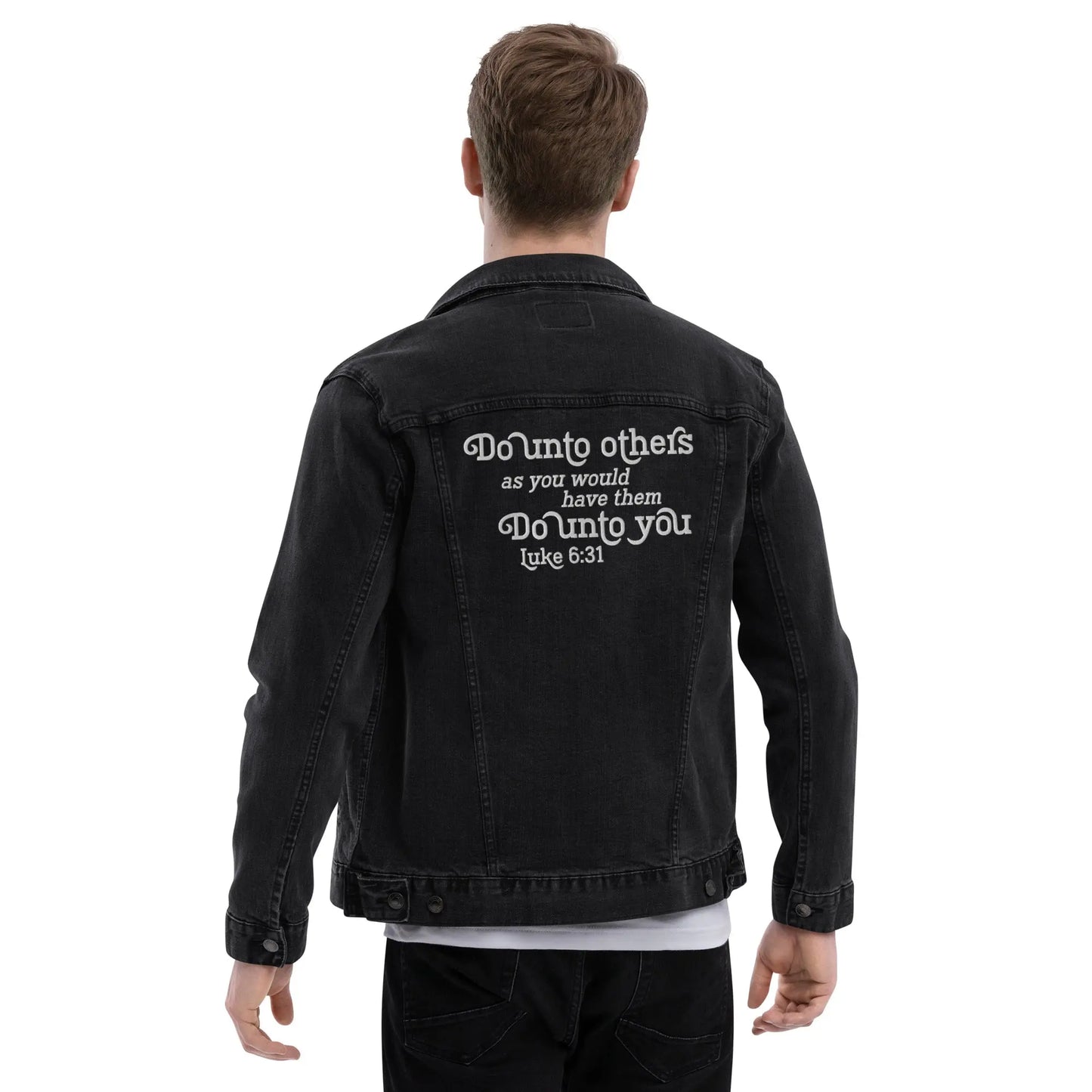 Do Unto Others Christian Unisex denim jacket Amazing Faith Designs