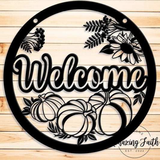 Fall Pumpkins Welcome Metal Sign teelaunch