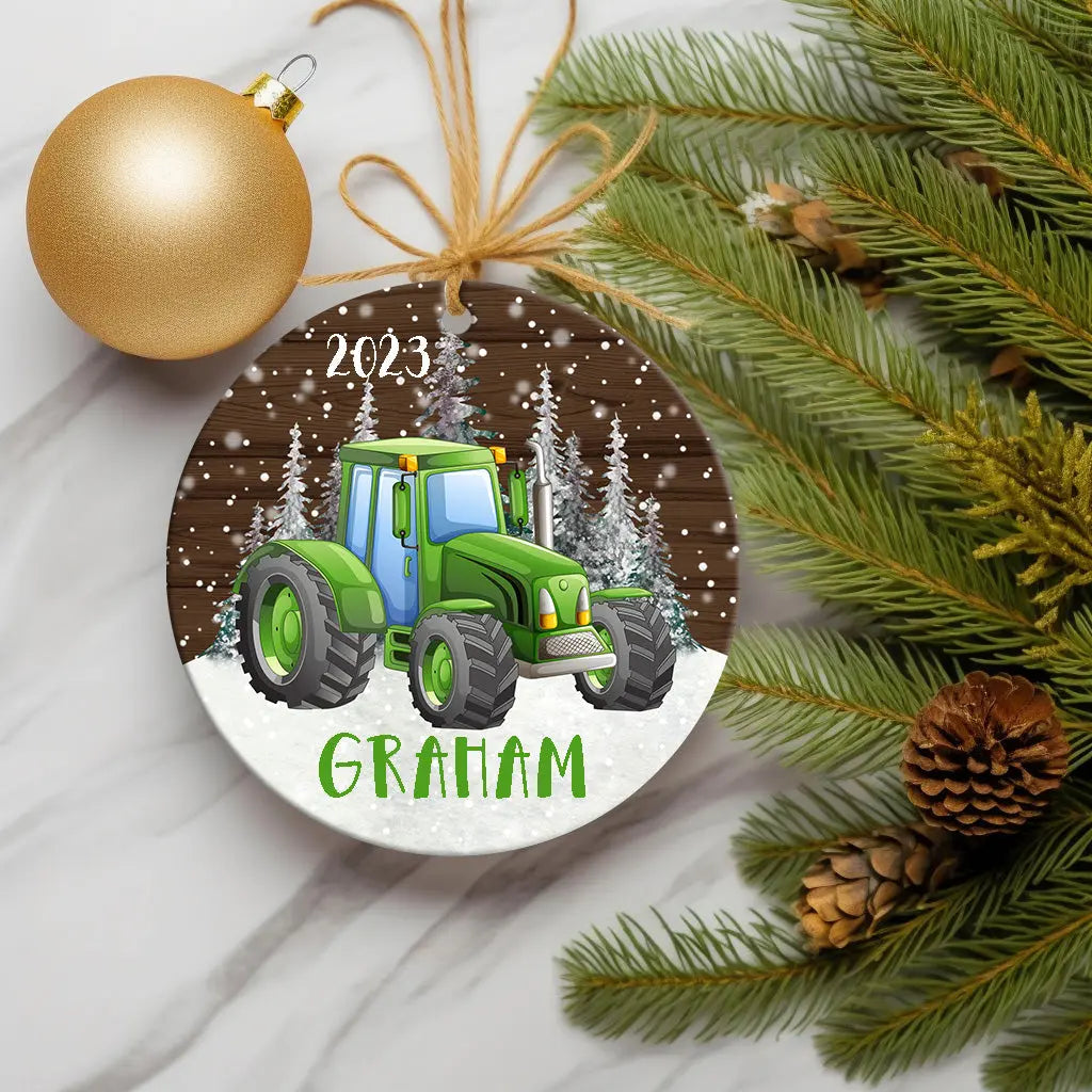 Farm Tractor Personalized Ceramic Ornament Printify