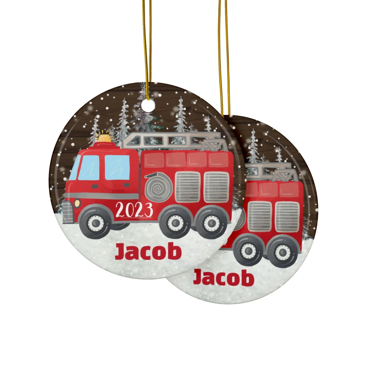 Firetruck Personalized Ceramic Ornament Printify