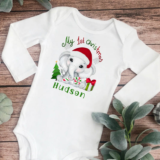 First Christmas, Elephant Theme, Christmas Shirt, 1st Christmas, Personalized Holiday Shirt, Baby Christmas, Christmas Onesie®, Best Seller baby - Amazing Faith Designs