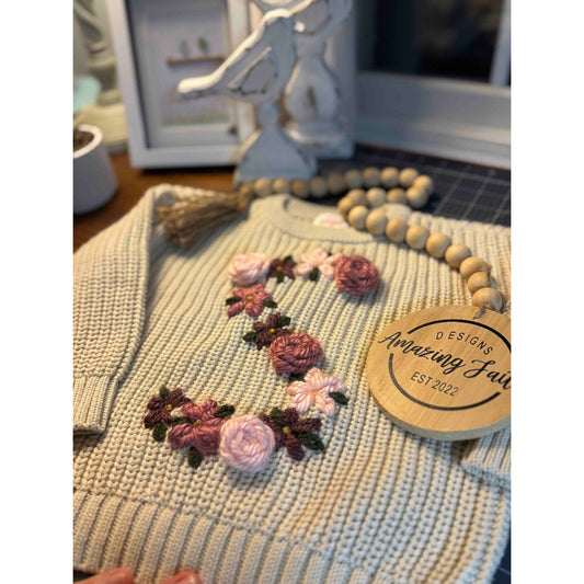Embroidered Flower Initial Sweater - Amazing Faith Designs