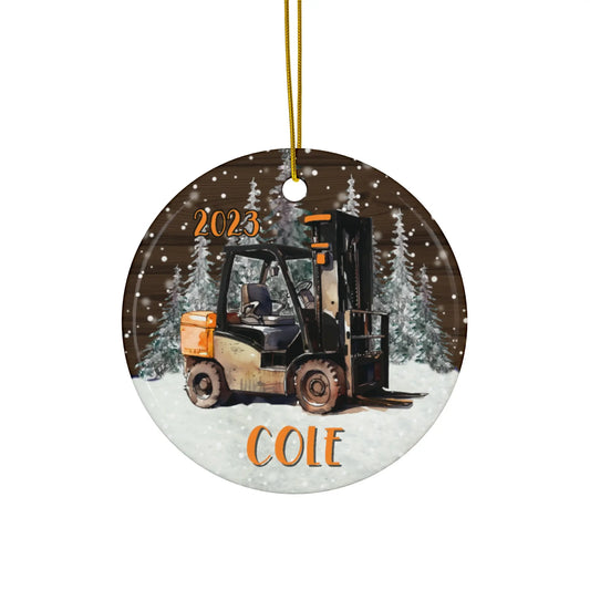 Forklift Personalized Ceramic Ornament Printify