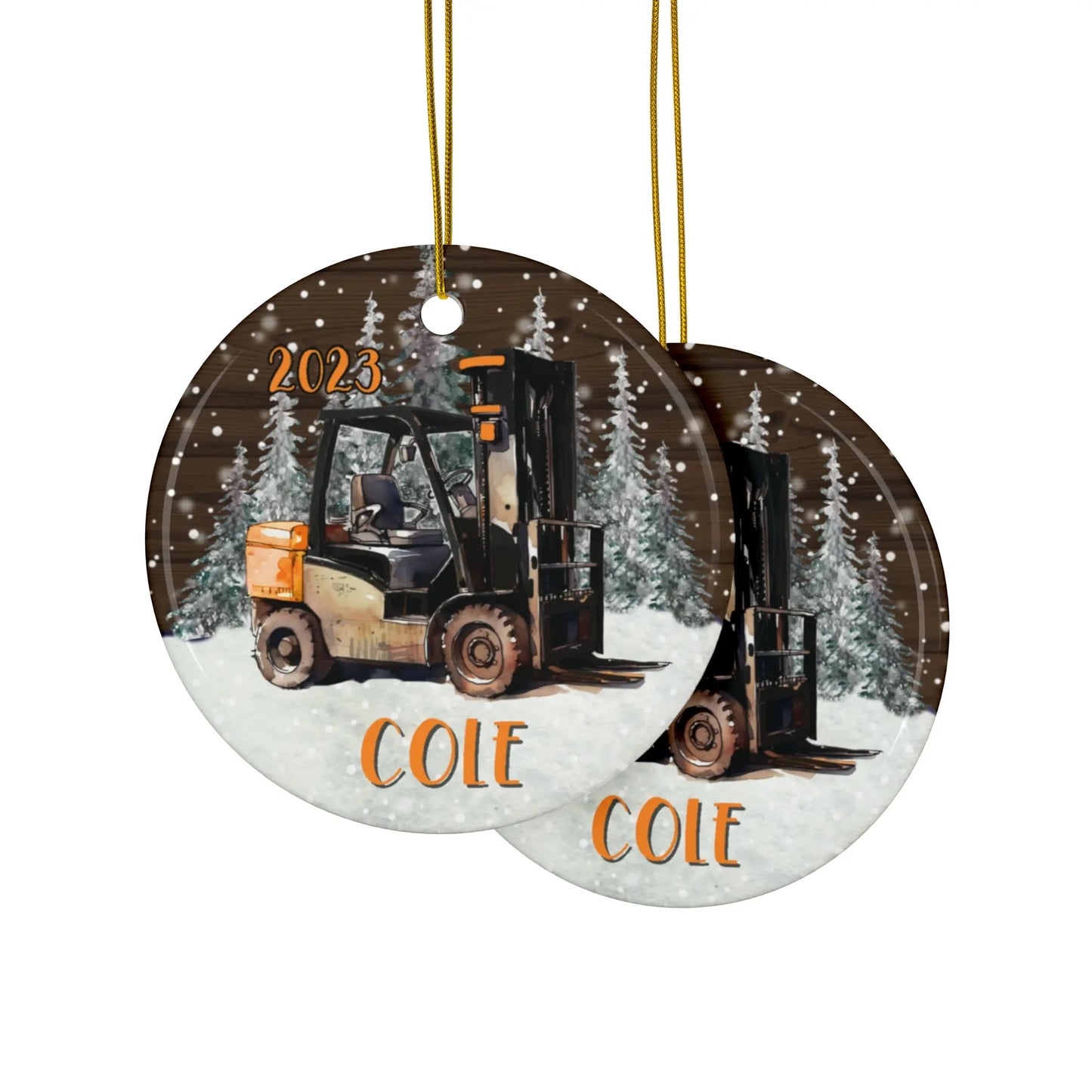 Forklift Personalized Ceramic Ornament Printify