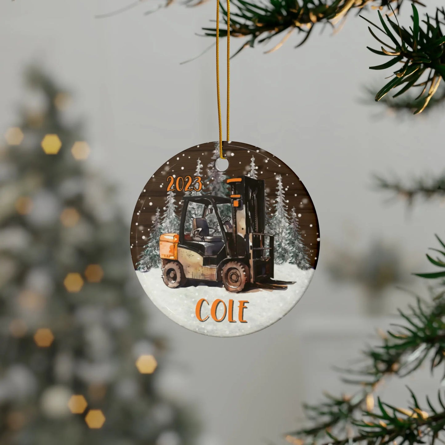 Forklift Personalized Ceramic Ornament Printify