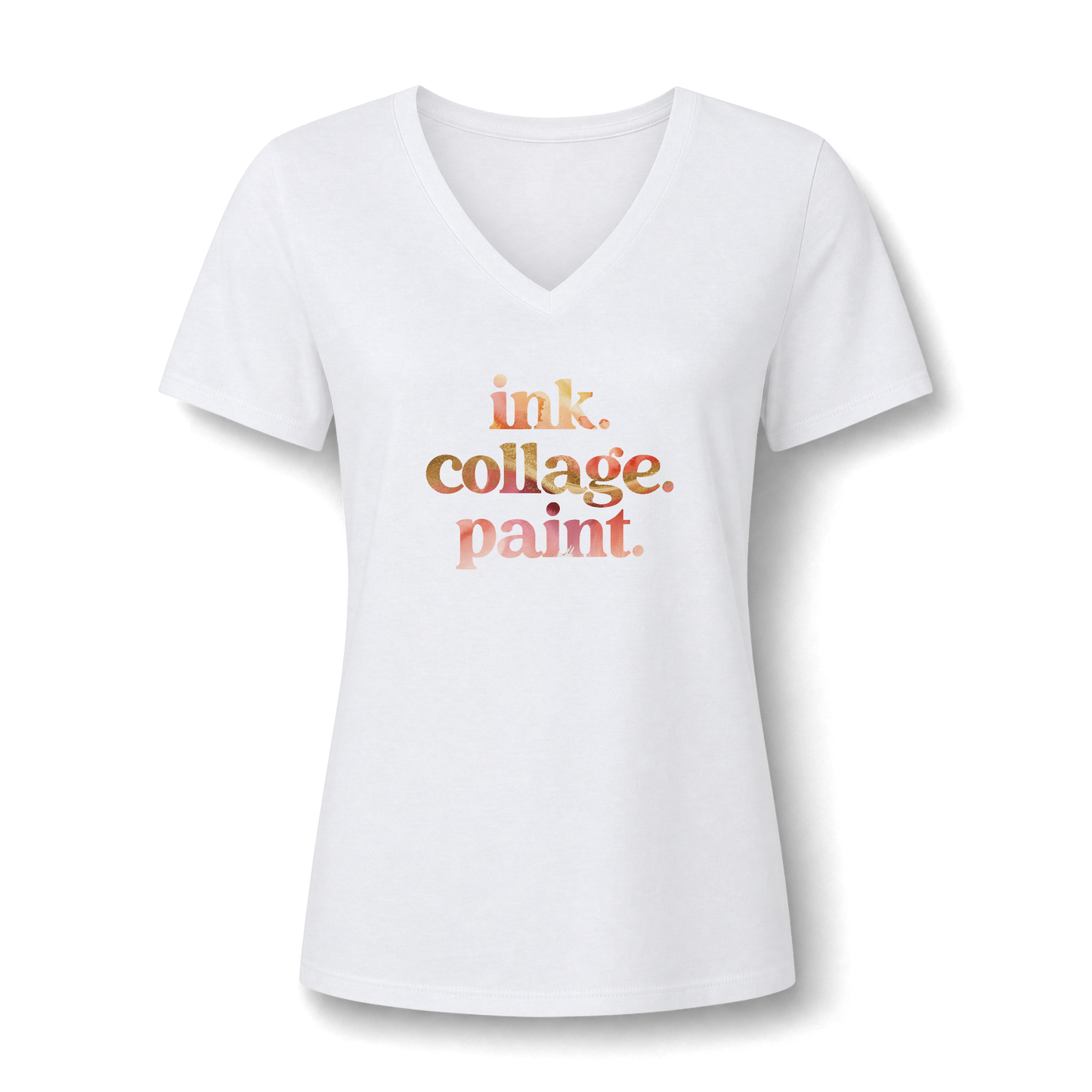 Ink Collage Paint Women's V-Neck T-Shirt for Mixed Media Artists