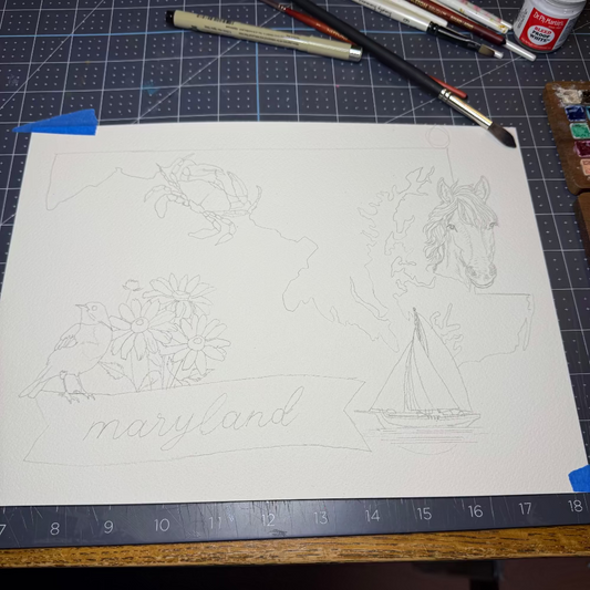 State Map Watercolor Painting with State Symbols - Amazing Faith Designs