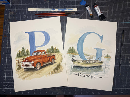 Personalized Watercolor Initial Painting for Dad or Grandpa - Amazing Faith Designs