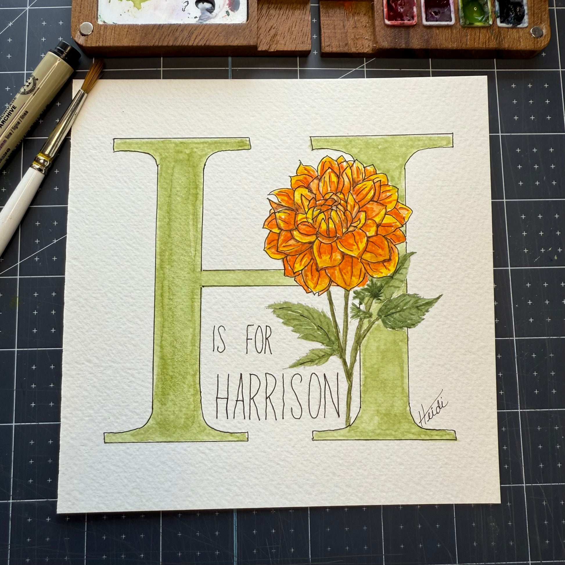 Floral Alphabet Letter with Name - Original Watercolor - Amazing Faith Designs
