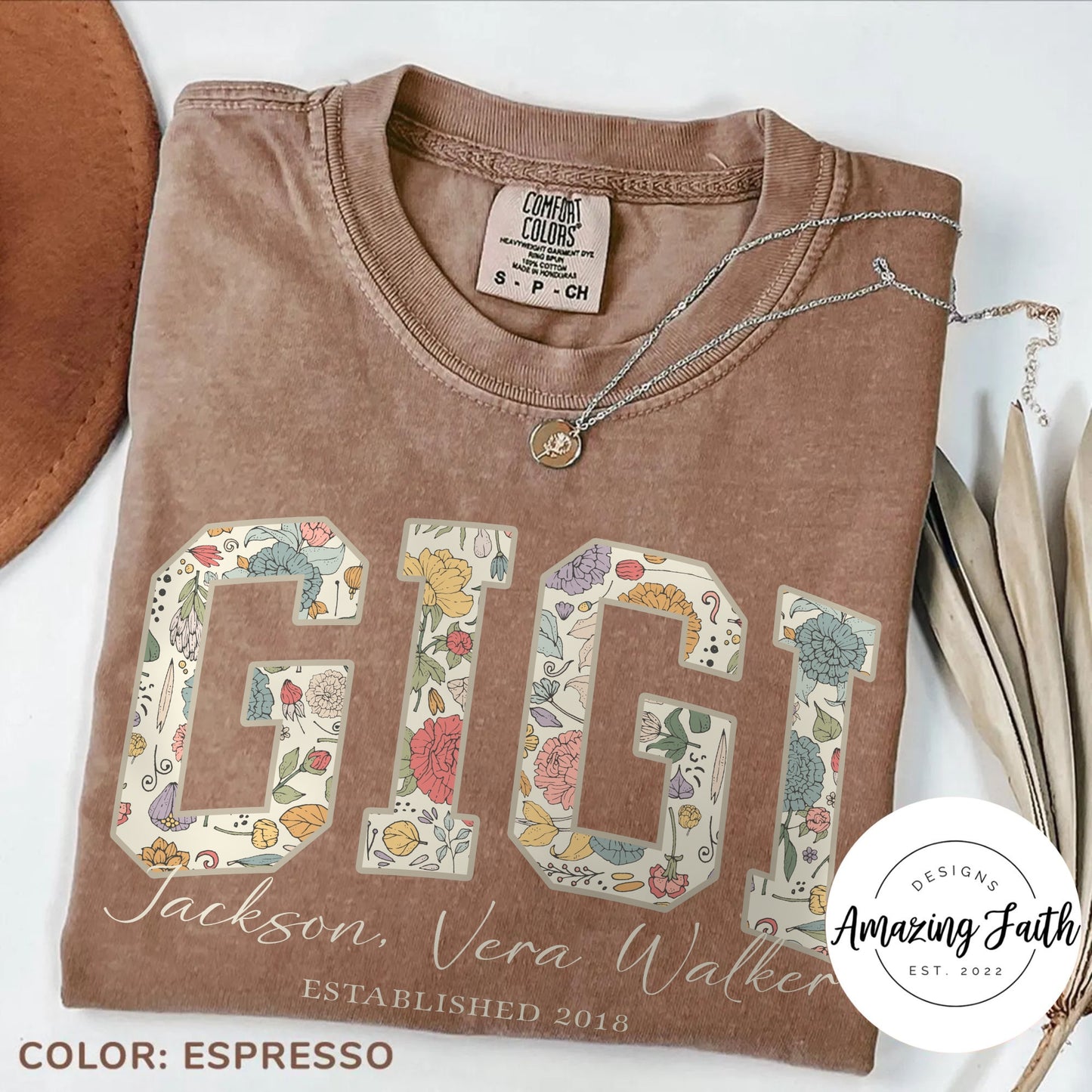 Mama Grandma Wildflowers Personalized with Kids Garment Dyed Shirt - Amazing Faith Designs