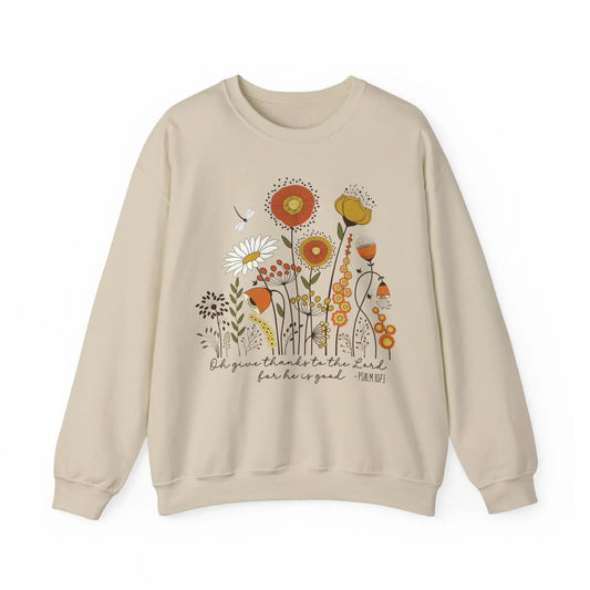 Give Thanks Unisex Floral Inspirational Crewneck Sweatshirt Printify