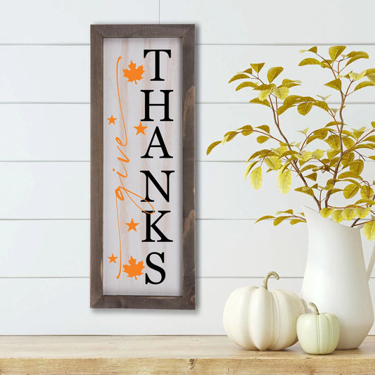 Give Thanks Whitewashed Wood Frame Sign | 15" x 5.5" Christian Farmhouse Decor amazingfaithdesigns