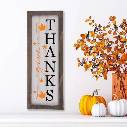 Give Thanks Whitewashed Wood Frame Sign | 15" x 5.5" Christian Farmhouse Decor amazingfaithdesigns