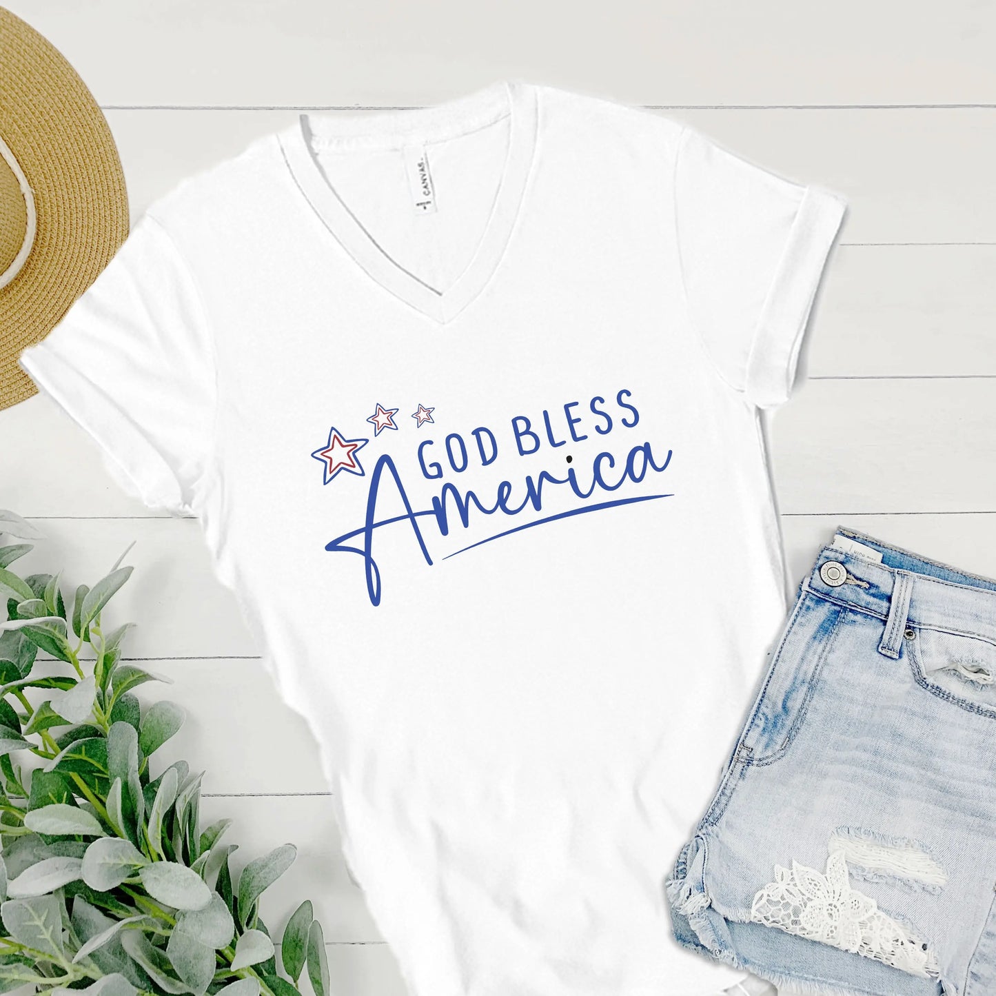 God Bless America Patriotic V-Neck Christian T-shirt - Amazing Faith Designs