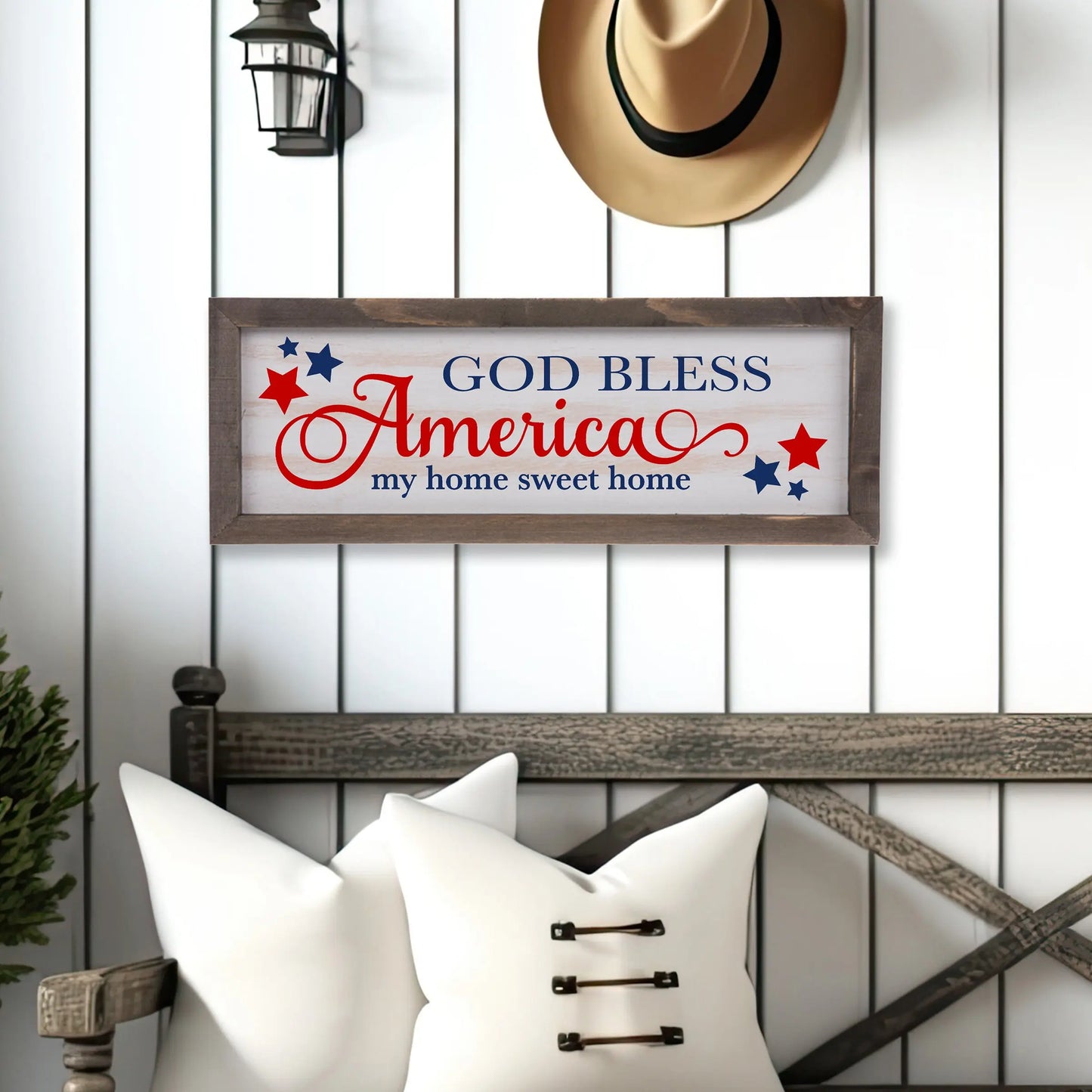 God Bless America Rustic Whitewashed Wood Frame Sign | 5.5" x 15" Farmhouse Decor | Christian Wood Decor amazingfaithdesigns