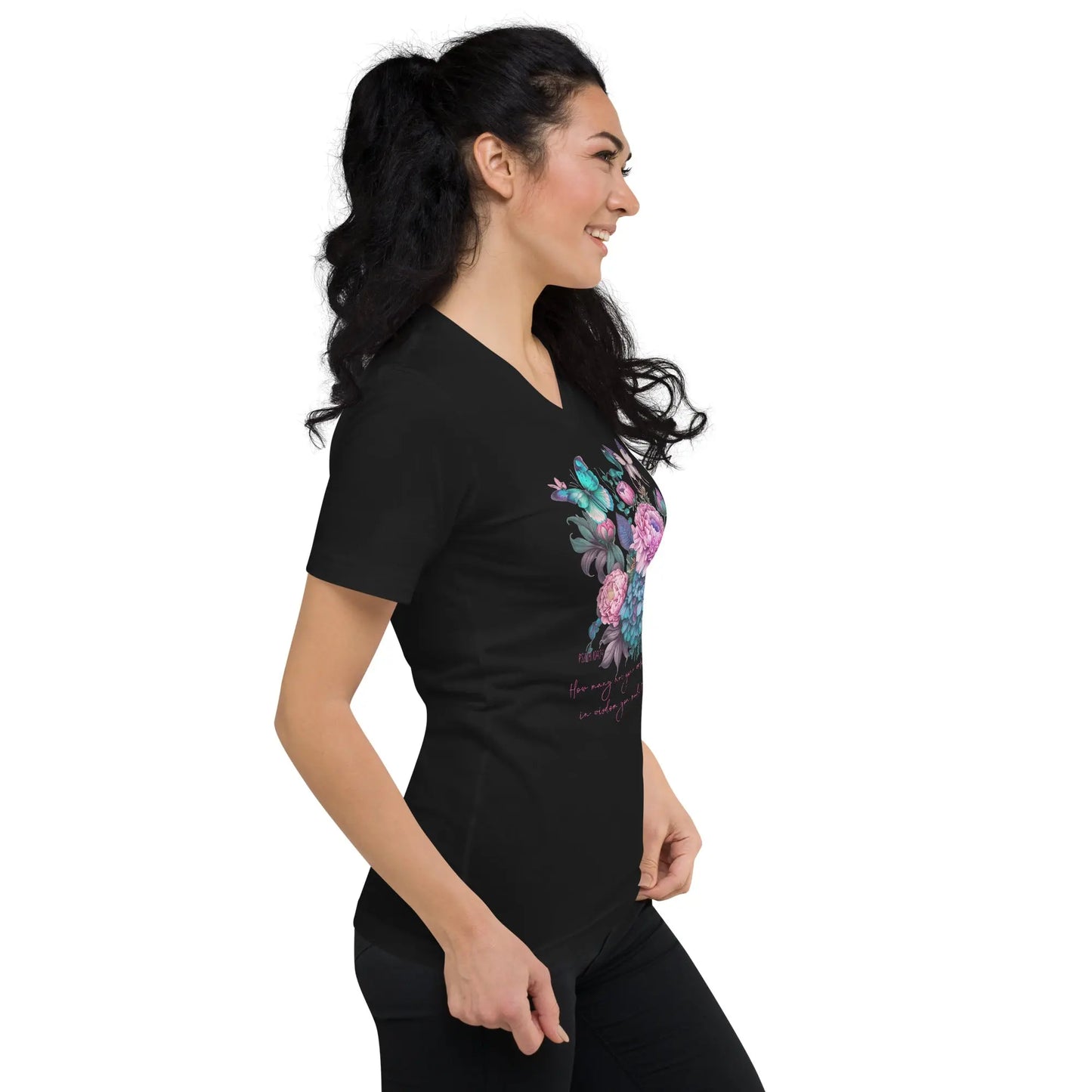 God's Works Floral V-Neck T-Shirt - Psalm 104:24 Amazing Faith Designs