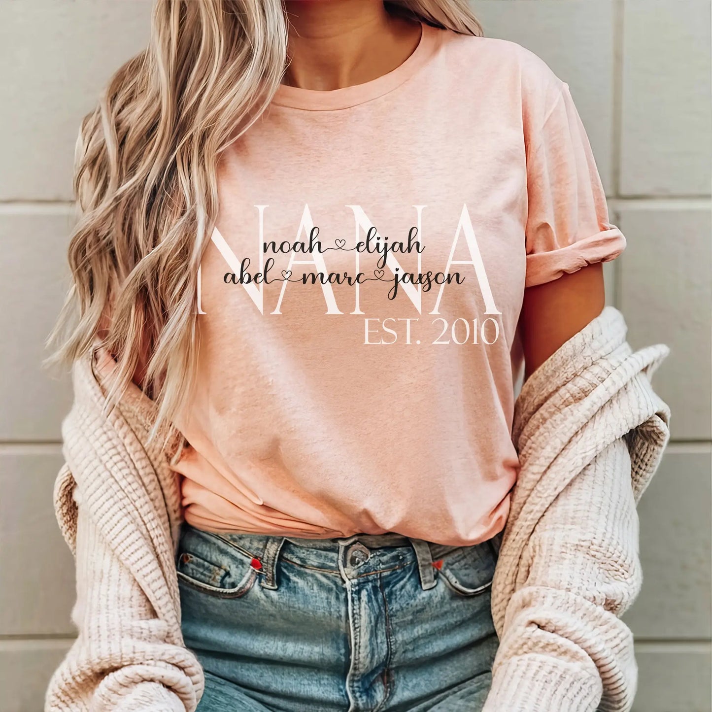 Grandma T-shirt with Grandkids Names | Mimi, Nana, Mama, Gigi Amazing Faith Designs