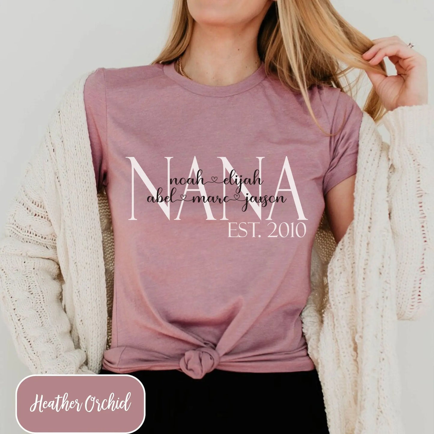 Grandma T-shirt with Grandkids Names | Mimi, Nana, Mama, Gigi Amazing Faith Designs