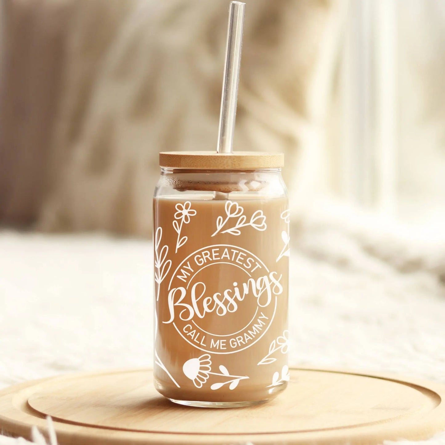 Grandma Wildflowers Iced Coffee Cup with Lid & Straw, 16oz Tumbler Amazing Faith Designs
