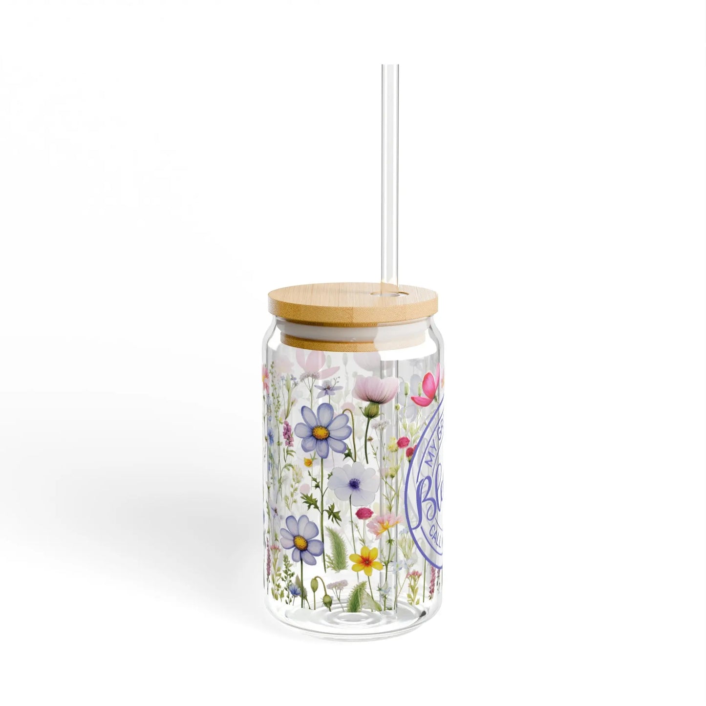 Grandma Wildflowers Sipper Glass, 16oz Printify