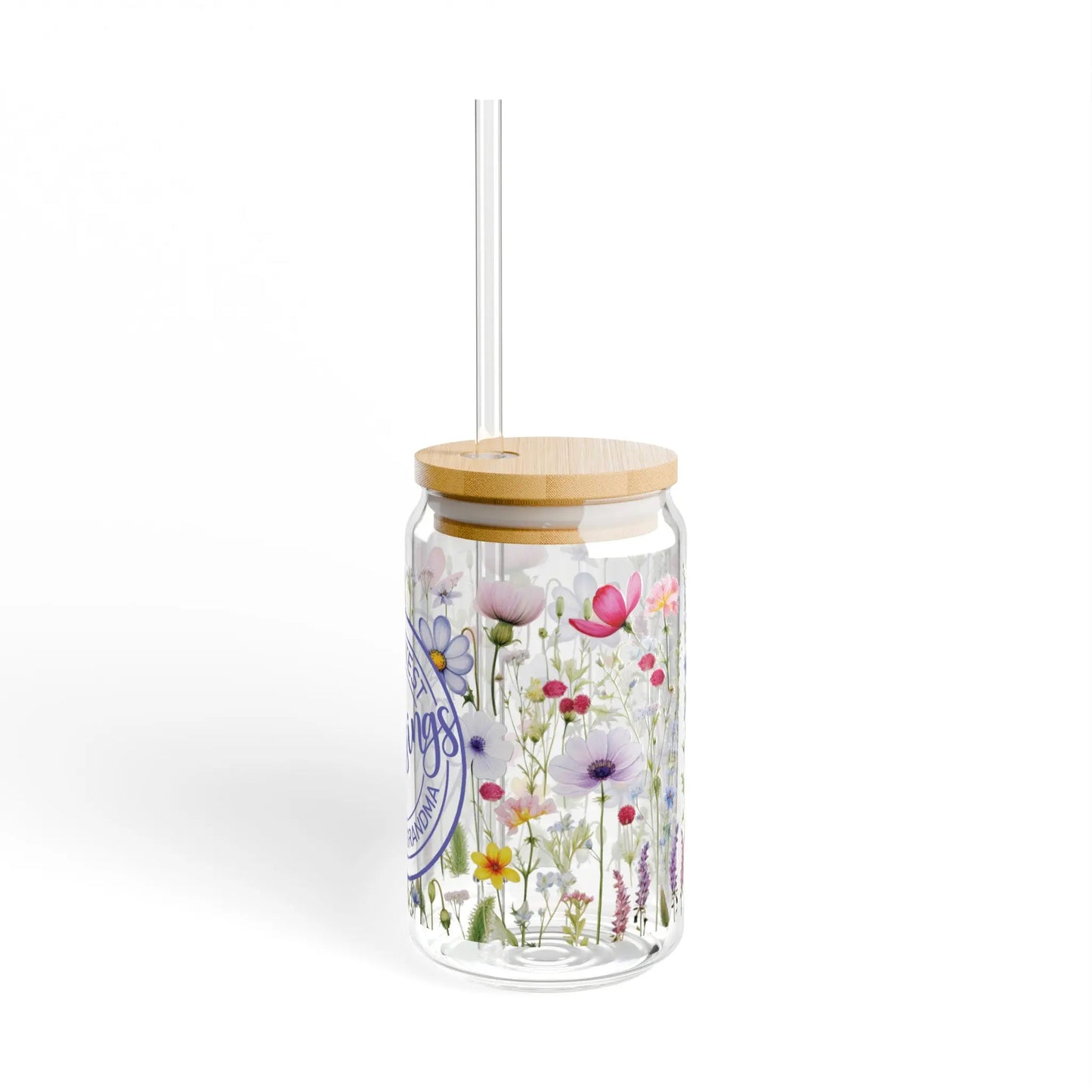 Grandma Wildflowers Sipper Glass, 16oz Printify