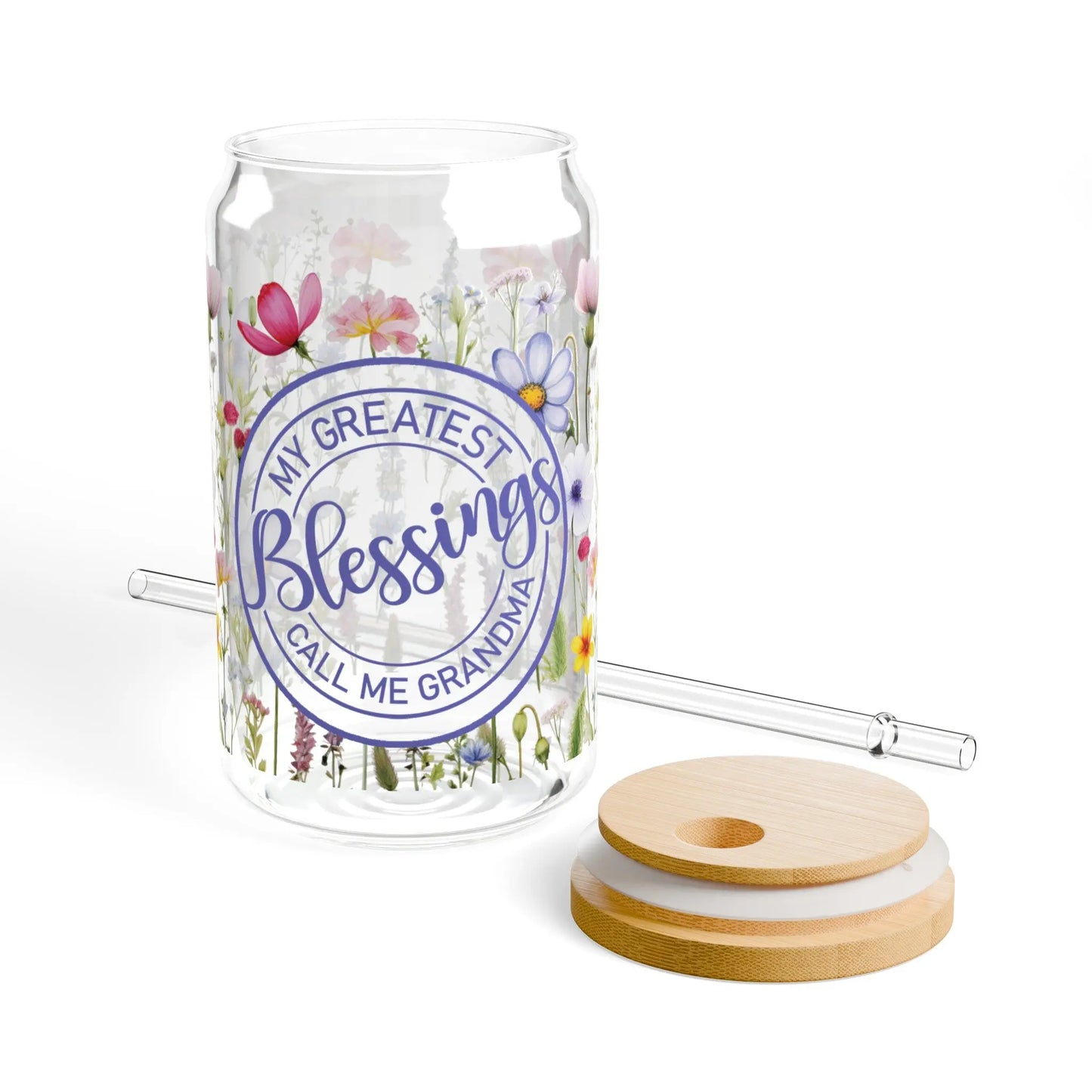 Grandma Wildflowers Sipper Glass, 16oz Printify