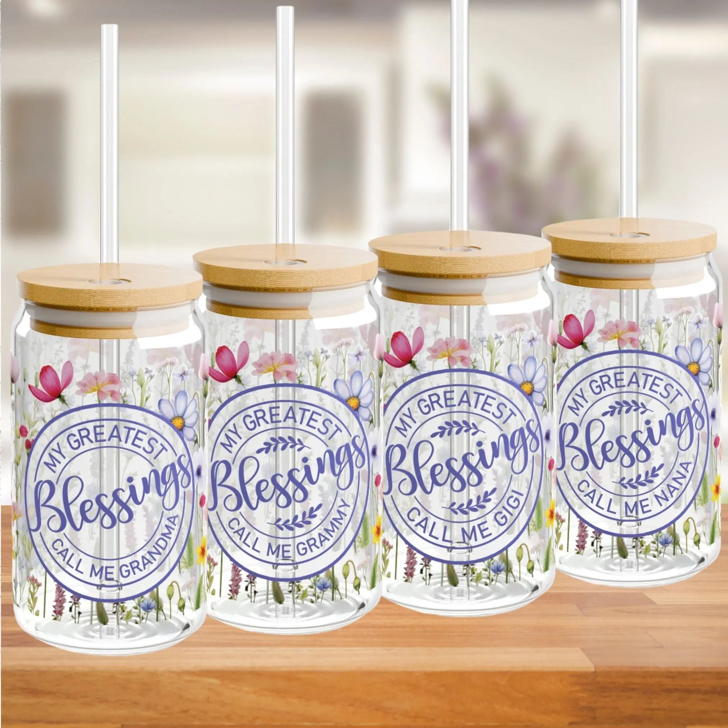 Grandma Wildflowers Sipper Glass, 16oz Printify