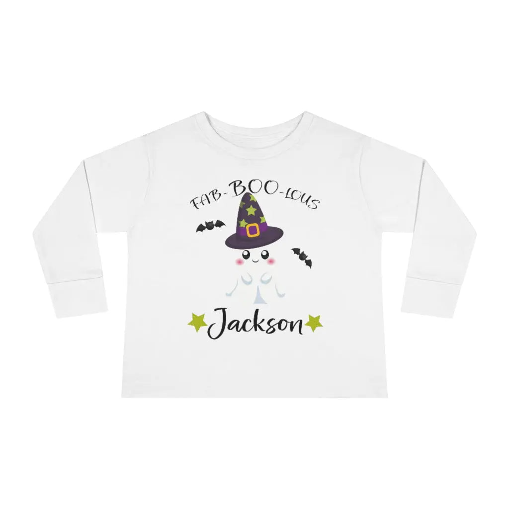 Halloween Ghost Personalized Toddler Long Sleeve Tee, Trick or Treat Shirt Printify