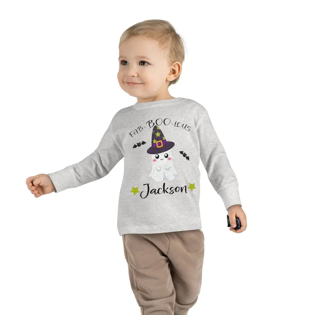 Halloween Ghost Personalized Toddler Long Sleeve Tee, Trick or Treat Shirt Printify