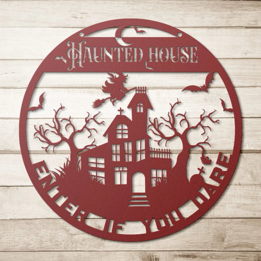 Halloween Haunted House Metal Sign teelaunch
